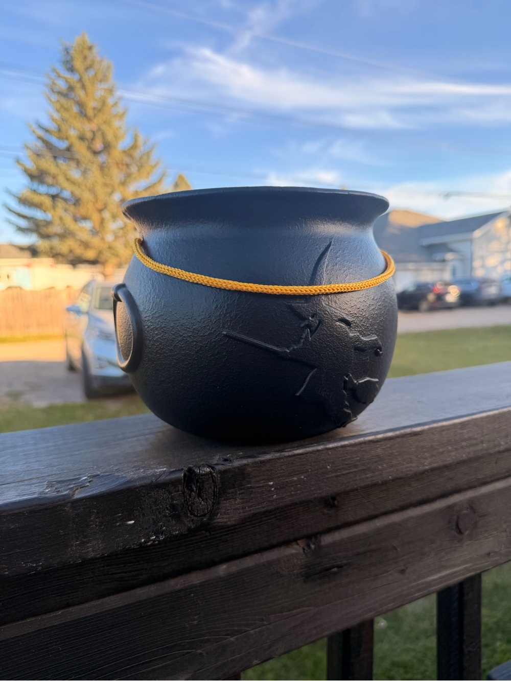 Witch Cauldron Black Pot with Yellow Cord - Halloween Candy Bucket